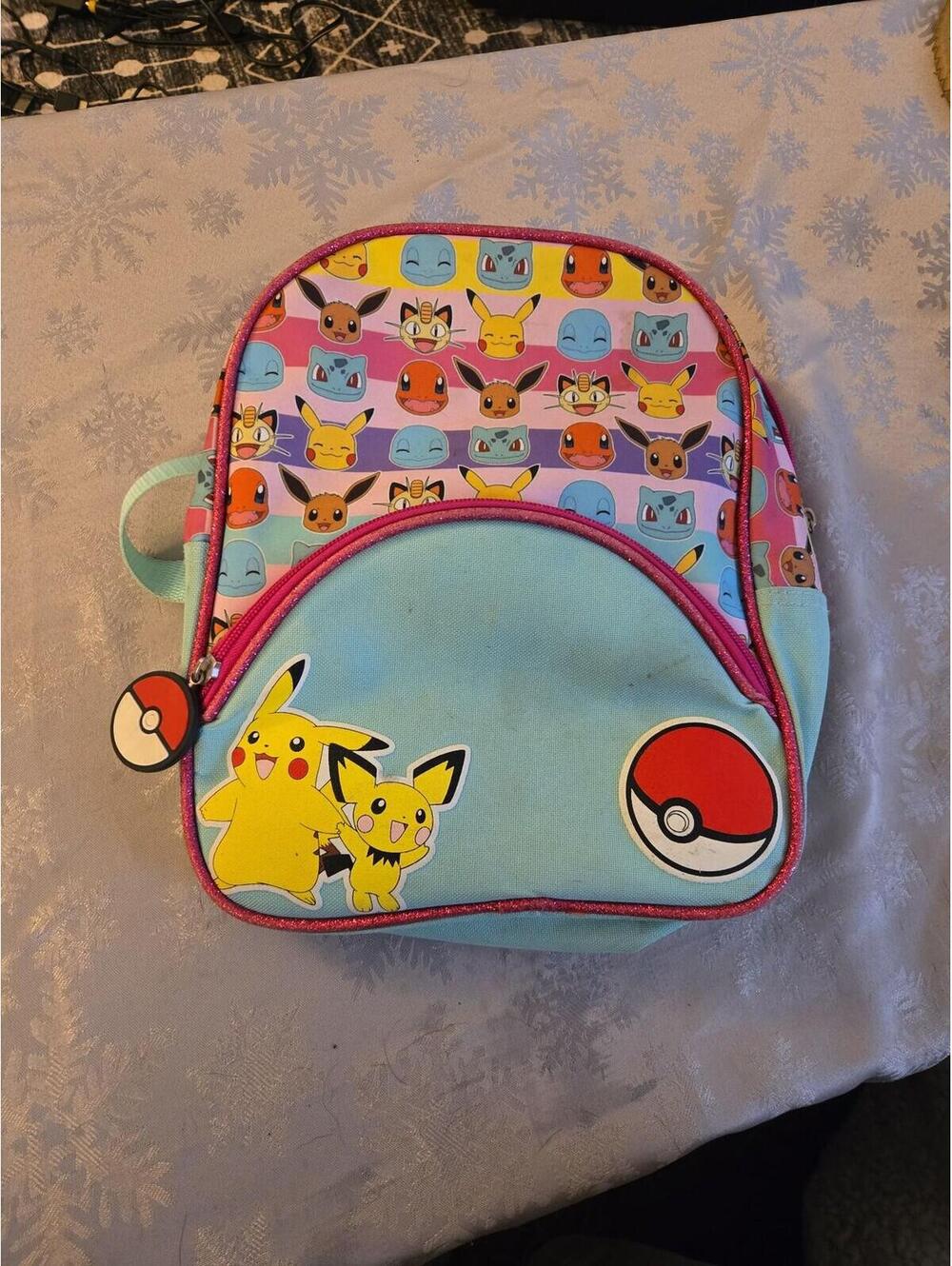 Vintage Pokemon Pikachu & Pichu Mini Backpack Teal Glitter Trim